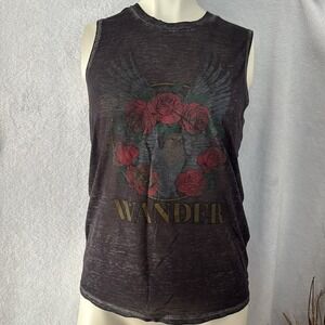 FIFTH SUN Women's Black WANDER Rebel Rose Print‎ Tank Top Size X-Small 4/$20
